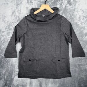 Ann Taylor Womens Cowl Neck Tunic Top Petite M Gray 3/4 Sleeve Pockets NWT